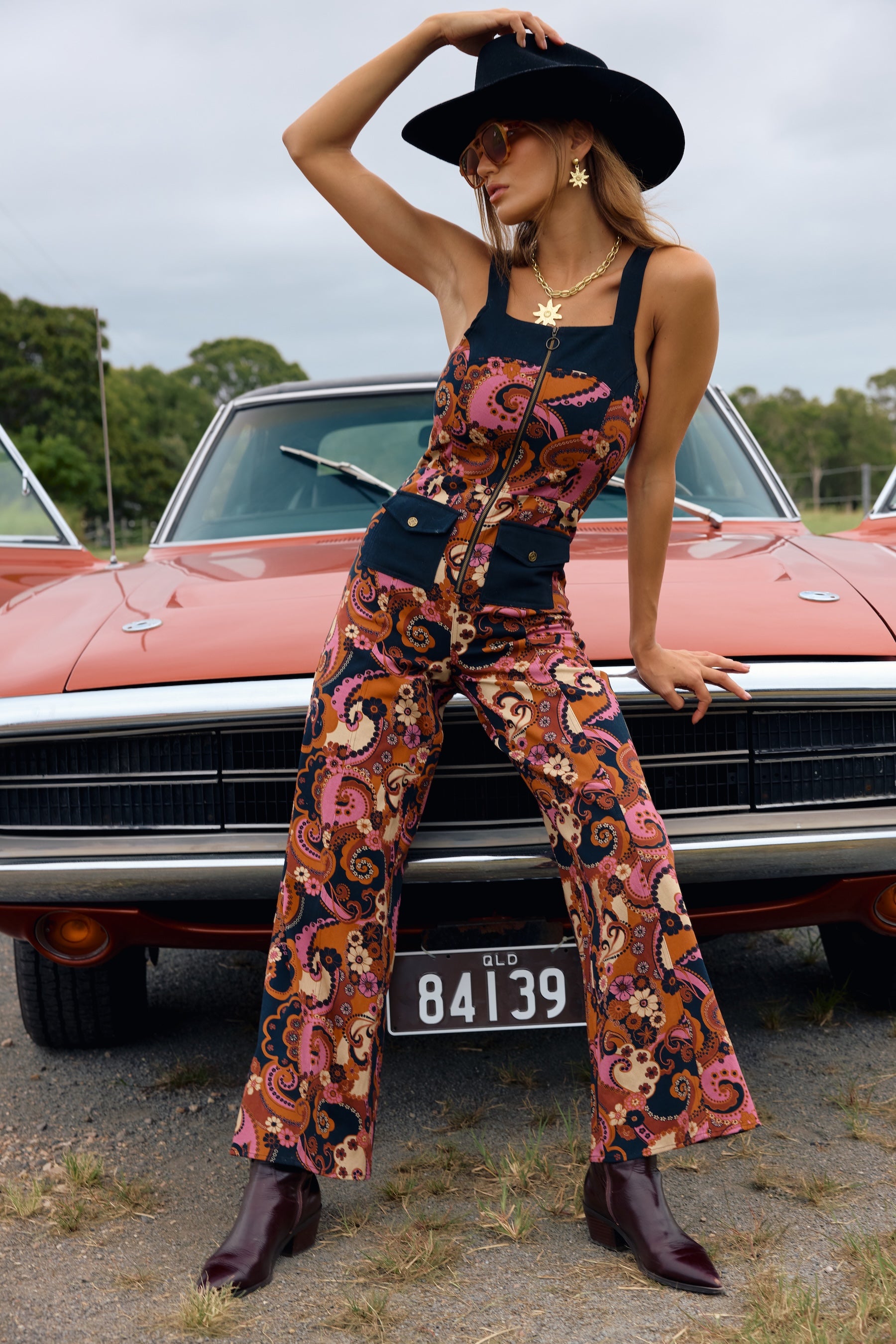 Paisley Flared Jumpsuit — Retro Print Overall | Nine Lives Bazaar