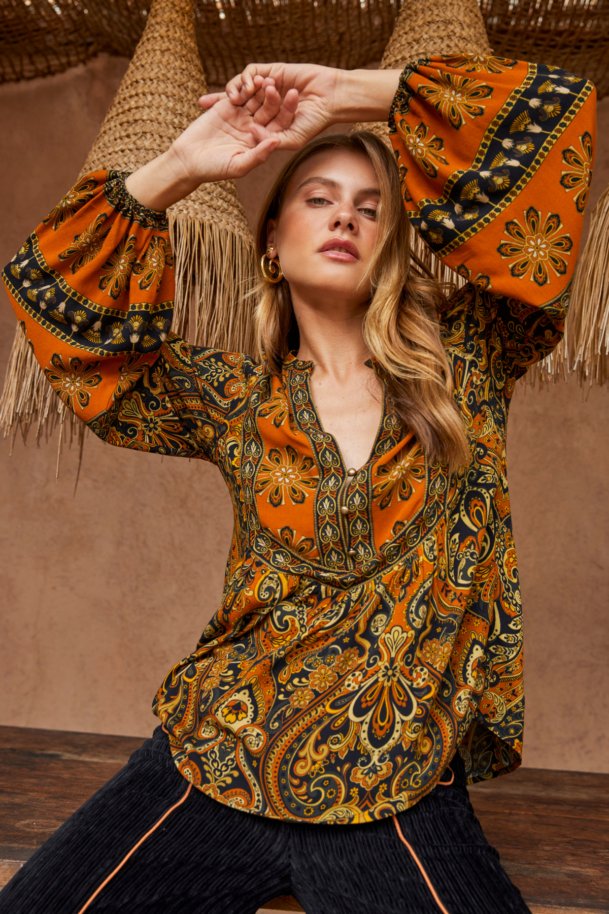 Sylvie Blouse – Mystic Poet Sleeve Viscose Button Blouse – Nine