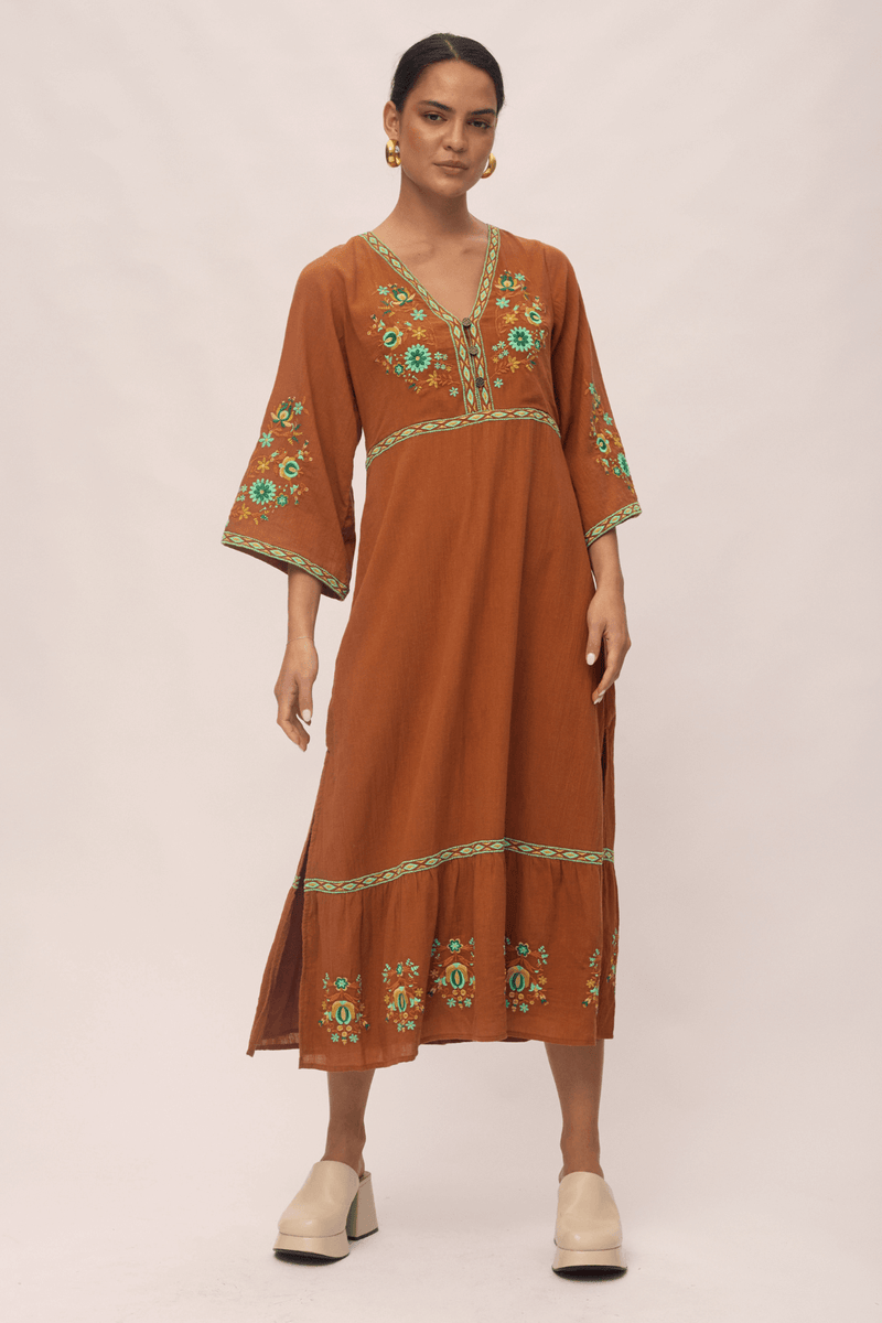 Empress Embroidered Dress  - Forest