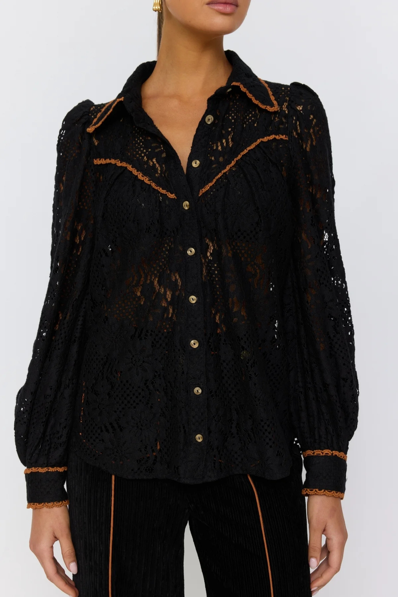 Adriana Blouse | Lace Poet Sleeve with Statement Collar – Nine