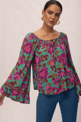 Maven Blouse - Teal Bouquet