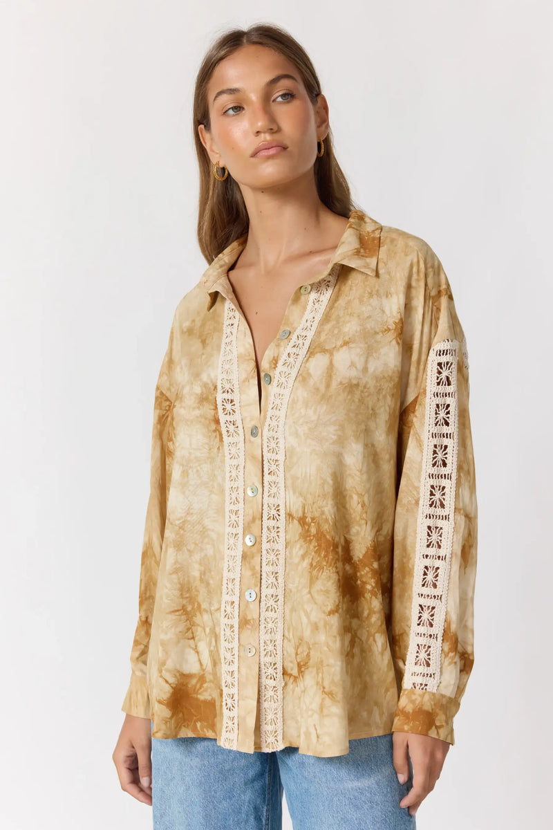 Blair Shirt – Oversized Tie-Dye Shirt with Crochet Trim – Nine Blair Shirt – Oversized Tie-Dye Shirt with Crochet Trim – Nine