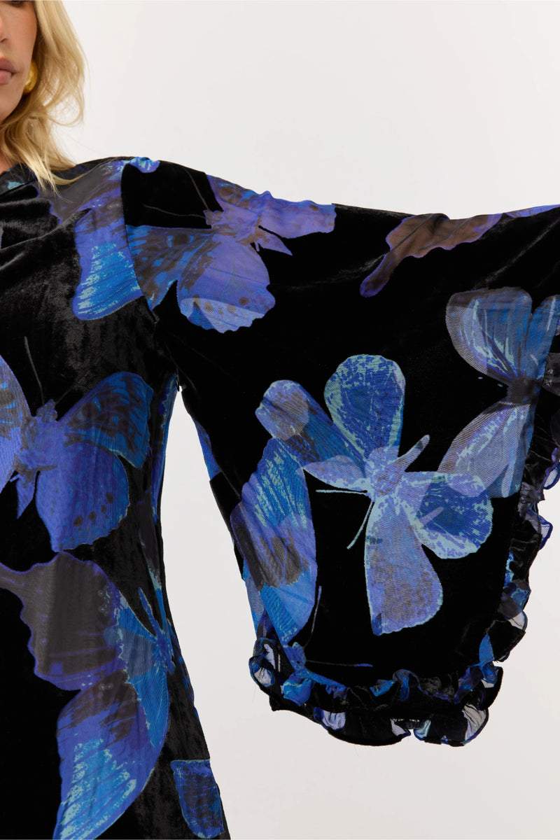 Florence Mini Dress — Butterfly Print Velvet Mini | Nine Lives Bazaar