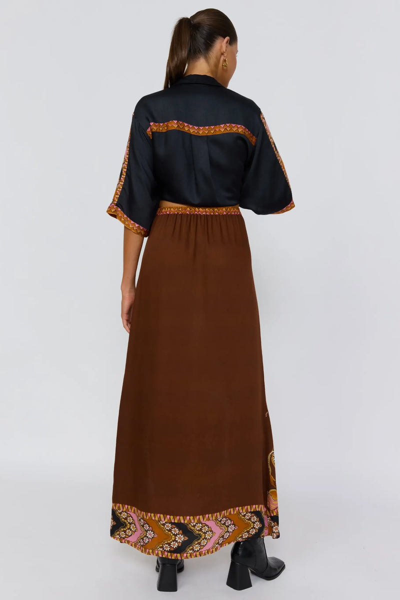 Safari Print A-Line Maxi Skirt with Resin Belt Detail – Nine Lives