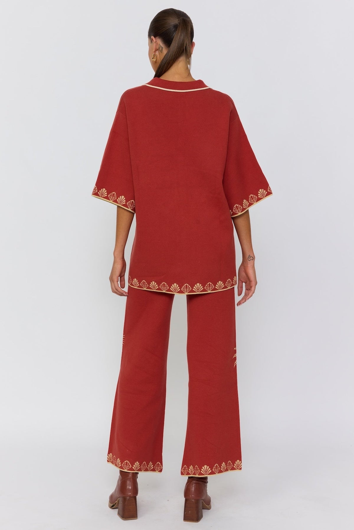 Horizon Knit Pants | Tropical Jacquard Flared Pants – Nine Lives