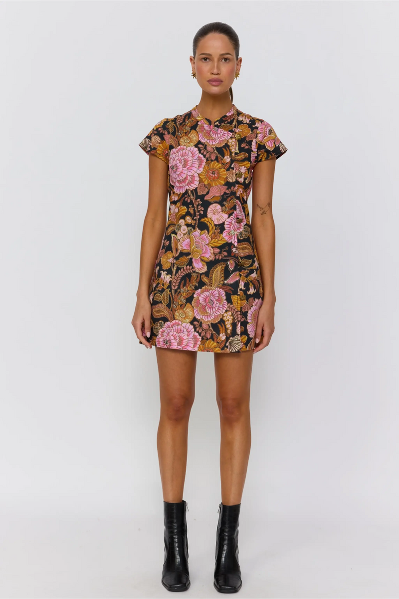 Lulu Mod Mini Dress – A-Line Mandarin Collar Mini – Nine Lives Bazaar