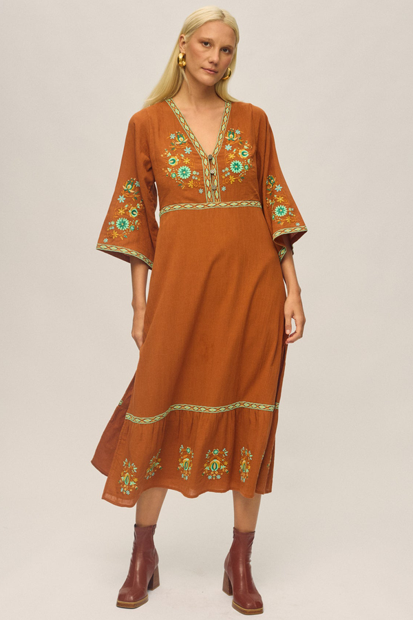 Empress Embroidered Dress  - Forest