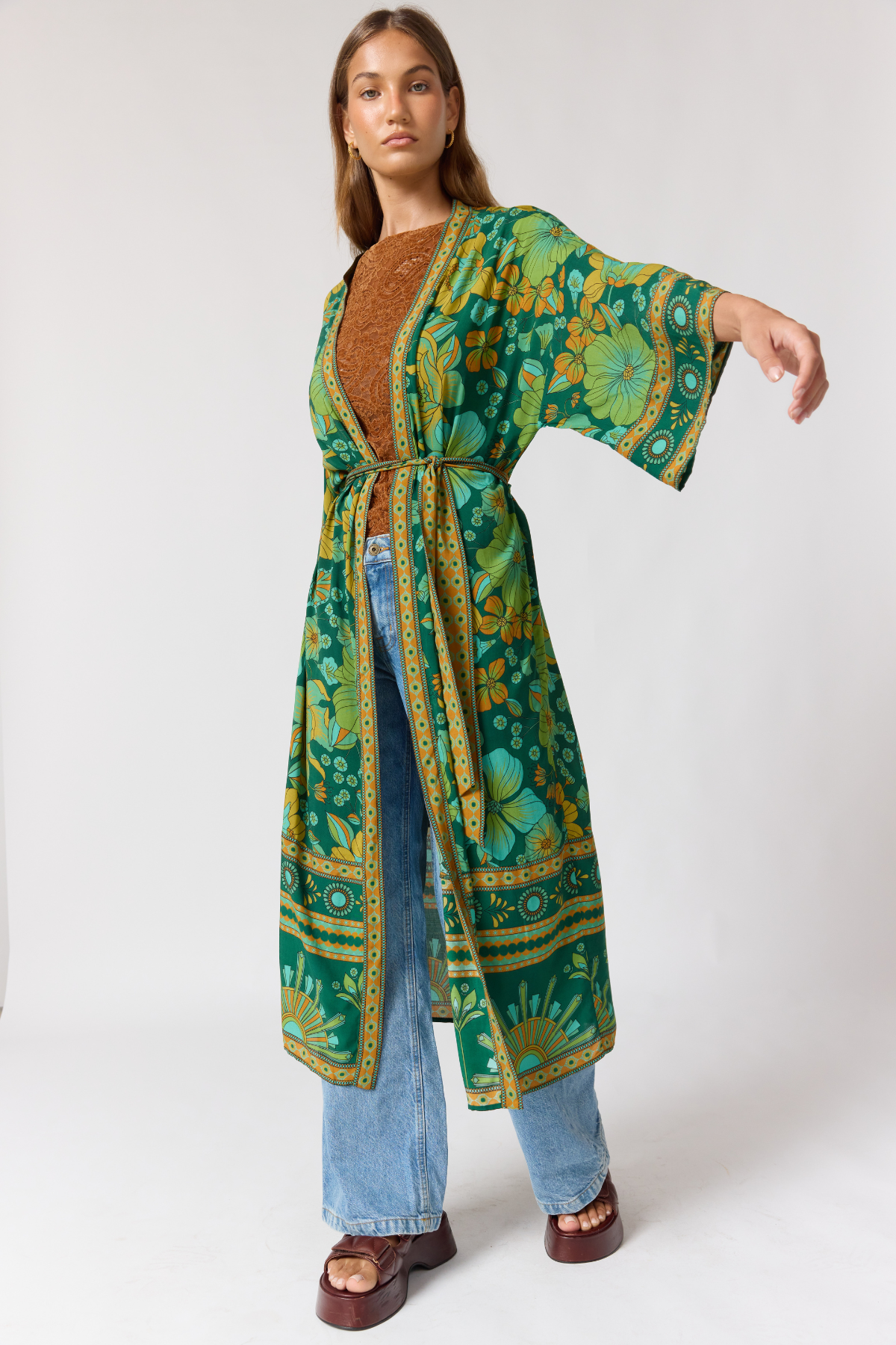 Jade Robe – Emerald Cotton Voile Open Front Statement Robe – Nine Lives ...