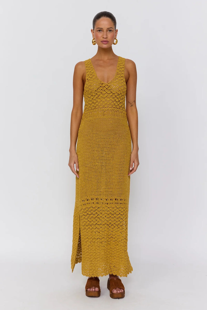 Francis Crochet Maxi Dress Gold Crochet Maxi Dress | NLB Nine Lives Bazaar Francis Crochet Maxi Dress Gold Crochet Maxi Dress | NLB Nine Lives Bazaar