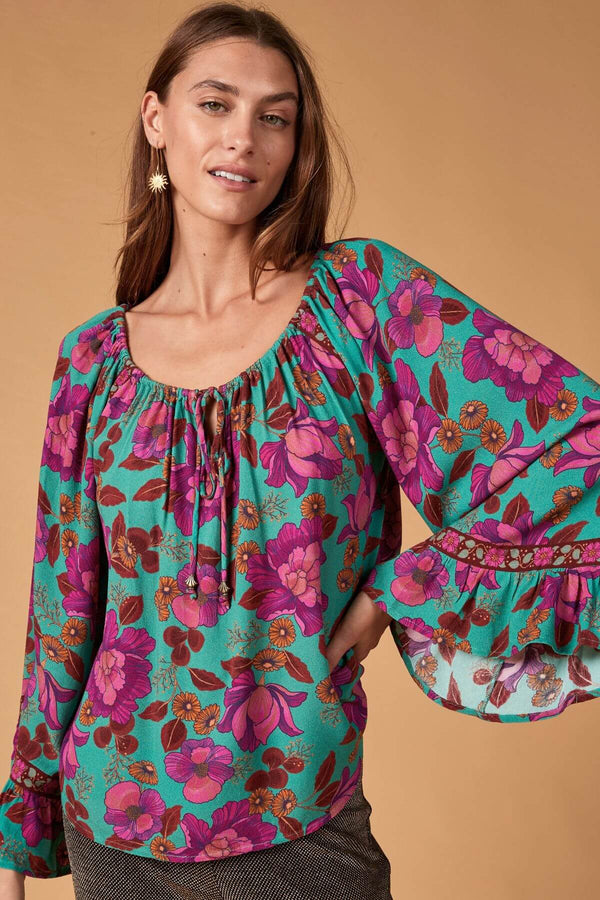 Maven Blouse - Teal Bouquet