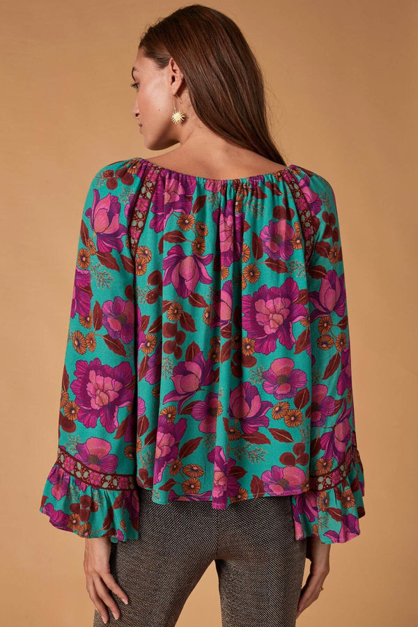 Maven Blouse - Teal Bouquet