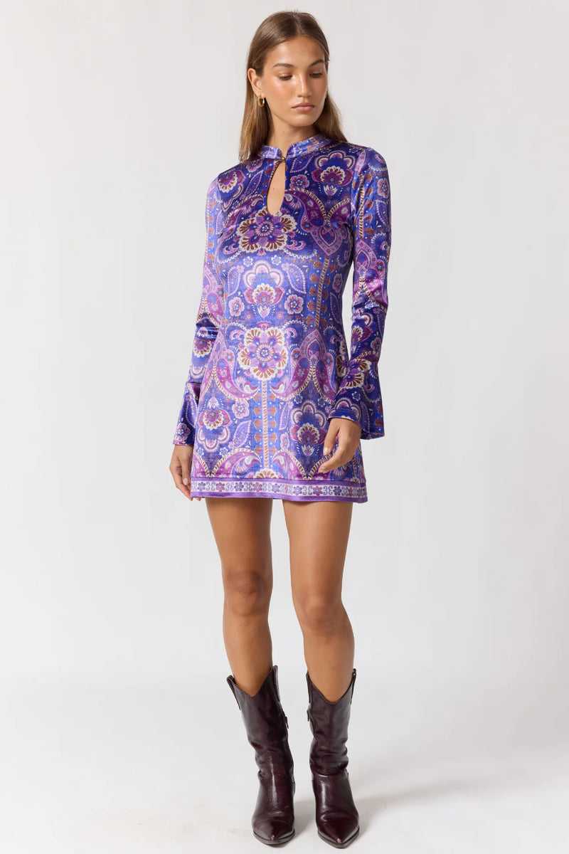 Winona Mini Dress | Mod Velvet A-Line in Jewel Print Nine Lives Bazaar Winona Mini Dress | Mod Velvet A-Line in Jewel Print Nine Lives Bazaar